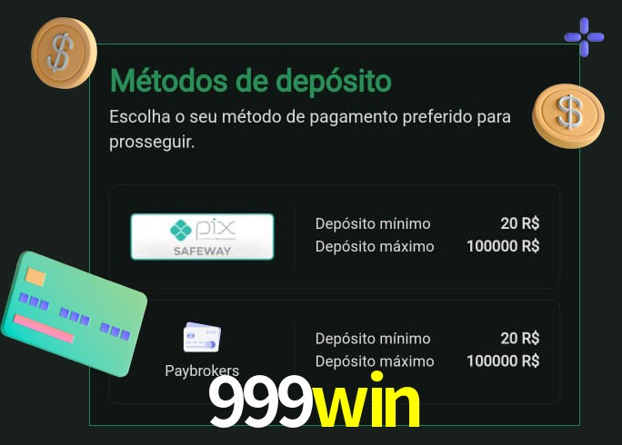 O cassino 999win oferece uma grande variedade de métodos de pagamento